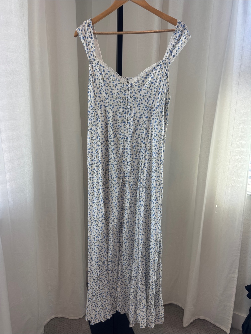 In Bloom White Maxi Dress with Blue Floral Print - Picture 1 of 5